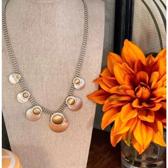 Lucky Brand Silver & Gold Beaded Necklace #LBNK2 - Picture 1 of 6